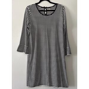 Kate Spade New York Black White Striped 3/4 Bell Sleeve Cotton Dress M Nautical
